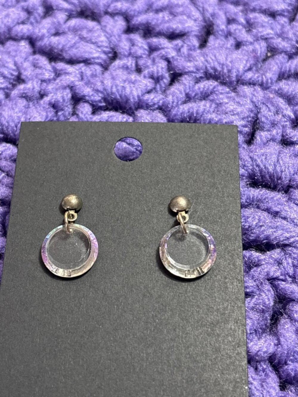 Glass AB Circle Dangle Earrings 0.5 inch